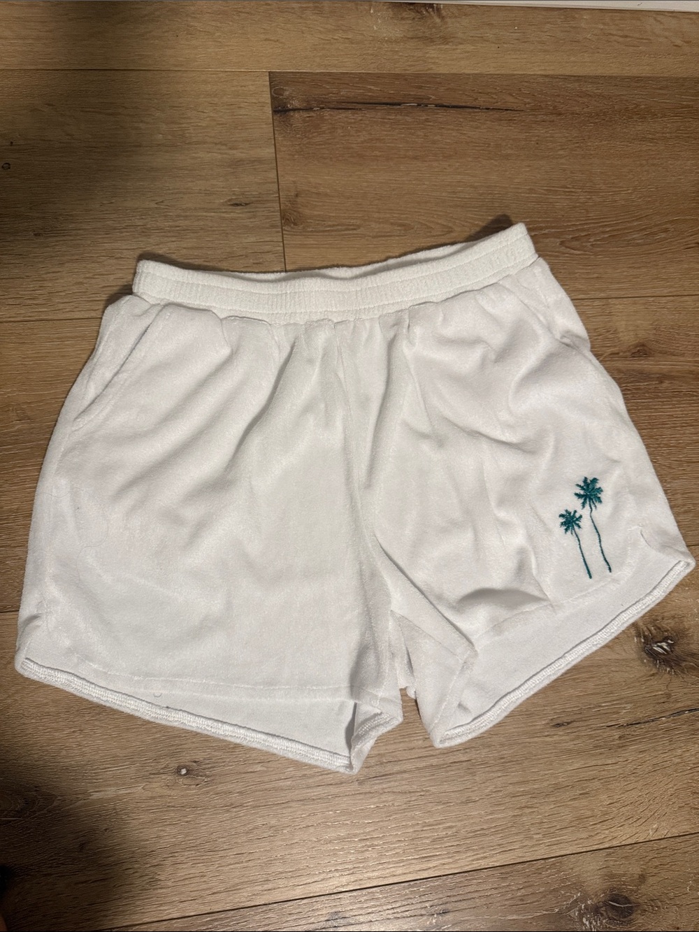 Viral YLLW brand White Terry Shorts with Palm Embroidery